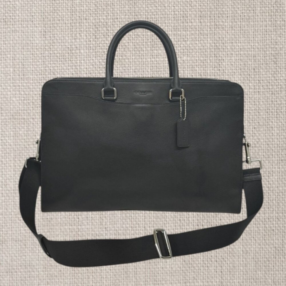 NWT COACH Beckett 2-Way Structured Black Leather Shoulder Business Briefcase New - Picture 2 of 15